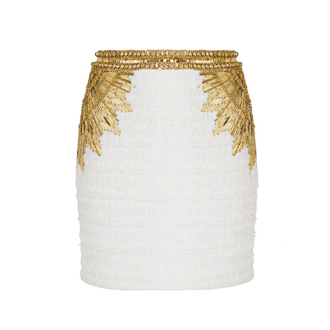 Balmain Women's Summer Color Block Beaded And Rhinestone-Embellished Short Halter Tank Top Casual High-Street Sequined High-Waisted Tweed Skirt Ngvp #2262