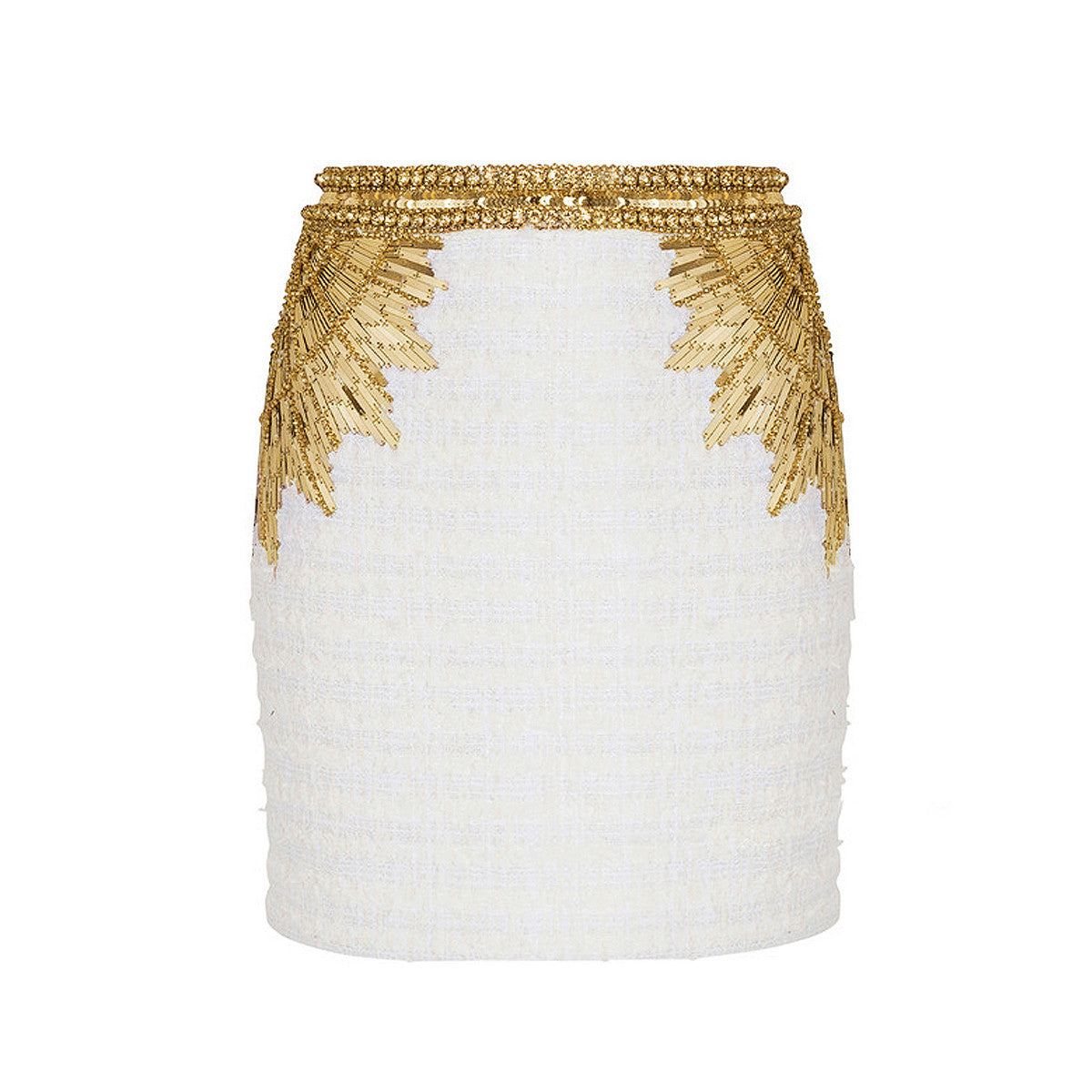Balmain Women's Summer Color Block Beaded And Rhinestone-Embellished Short Halter Tank Top Casual High-Street Sequined High-Waisted Tweed Skirt Ngvp #2262