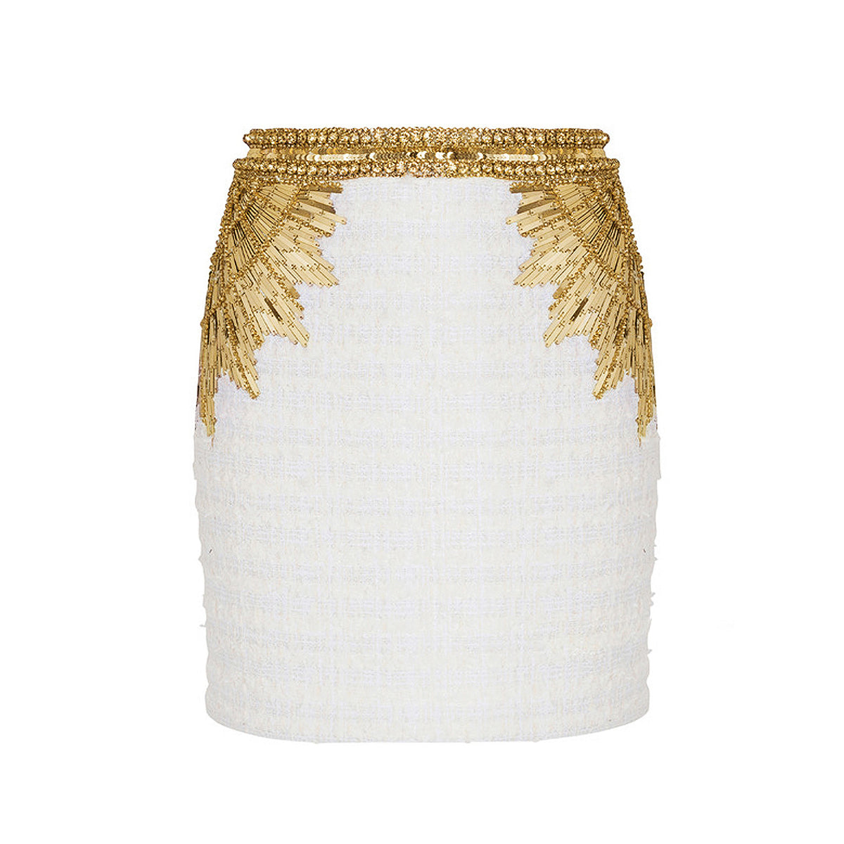 Balmain Women's Summer Color Block Beaded And Rhinestone-Embellished Short Halter Tank Top Casual High-Street Sequined High-Waisted Tweed Skirt Ngvp #2262