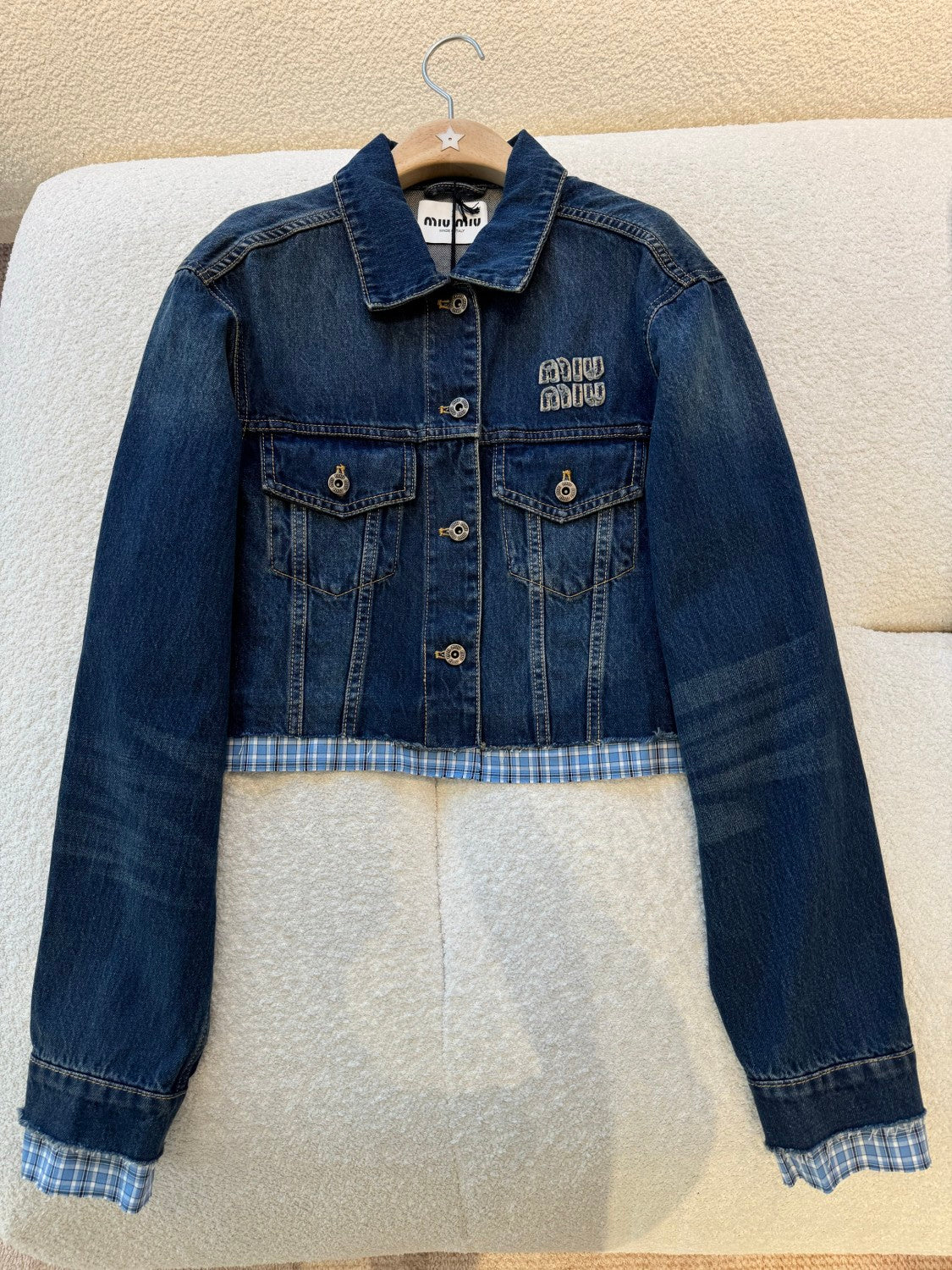MiuMiu Women's Spring/Fall Fashion Casual Lapel Single-Breasted Patchwork Denim Jacket #78836