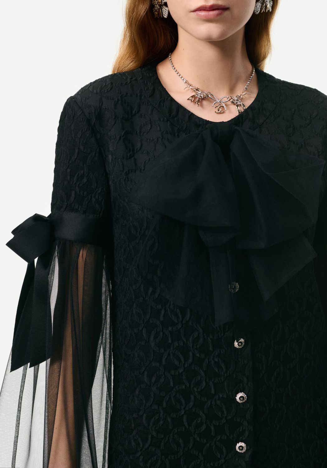 Chanel Long Sleeved Blouse Silk Crepe Jacquard #333994