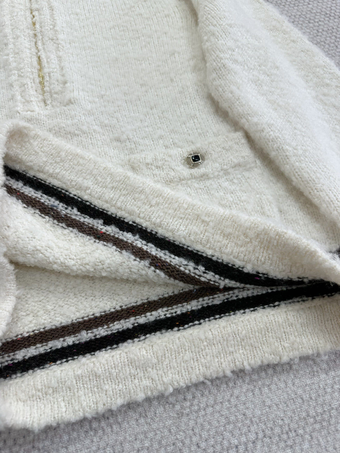Chanel Sweater Cashmere Alpaca White Brown #376477