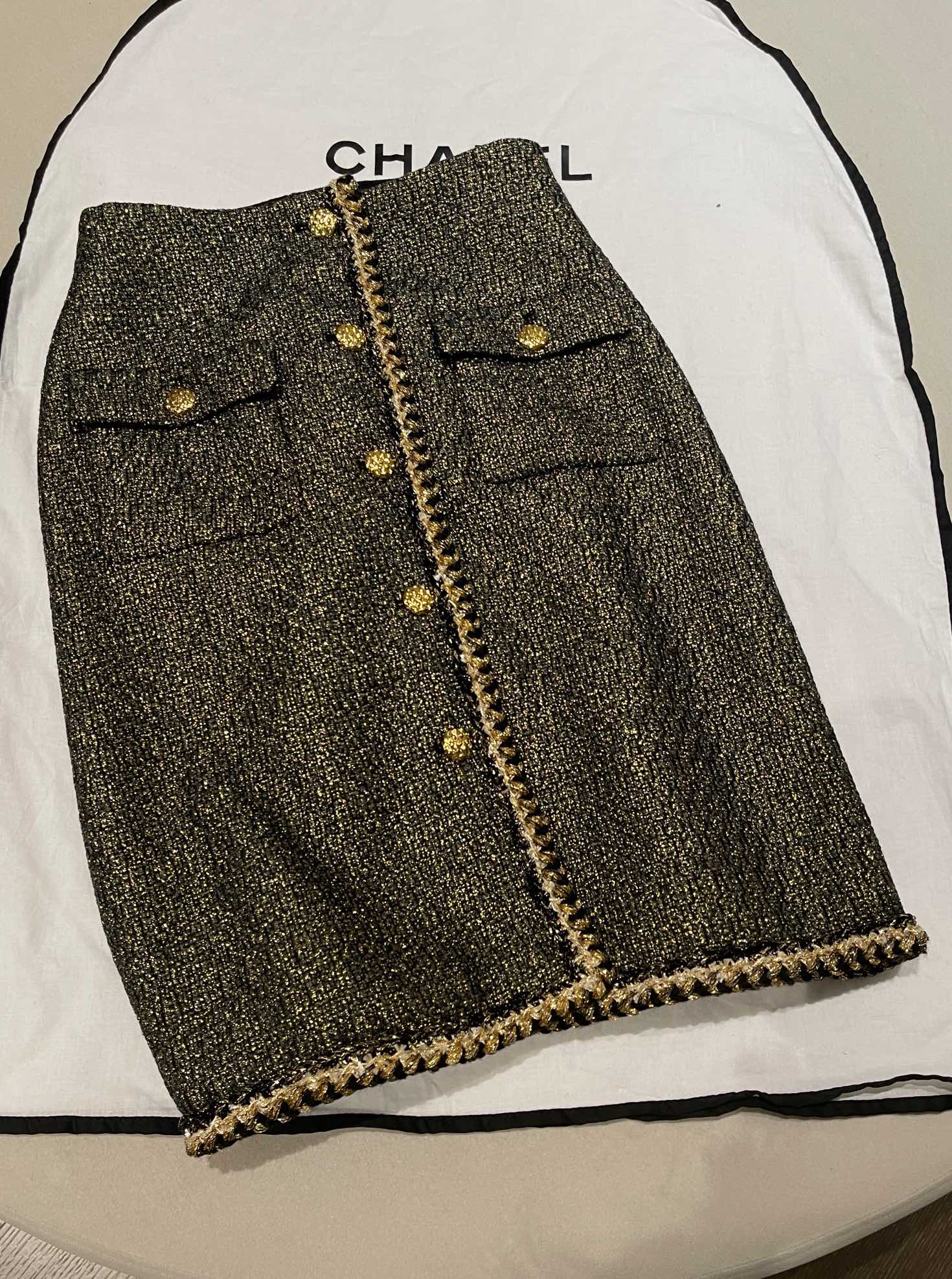 Chanel Jacket Skitr Tweed Gold Black #336118