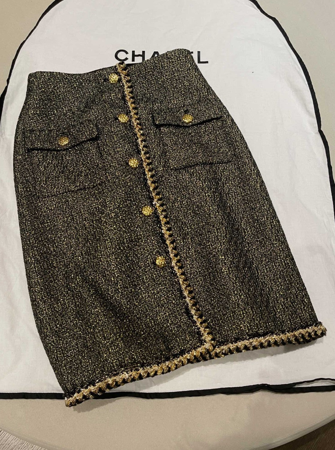 Chanel Jacket Skitr Tweed Gold Black #336118