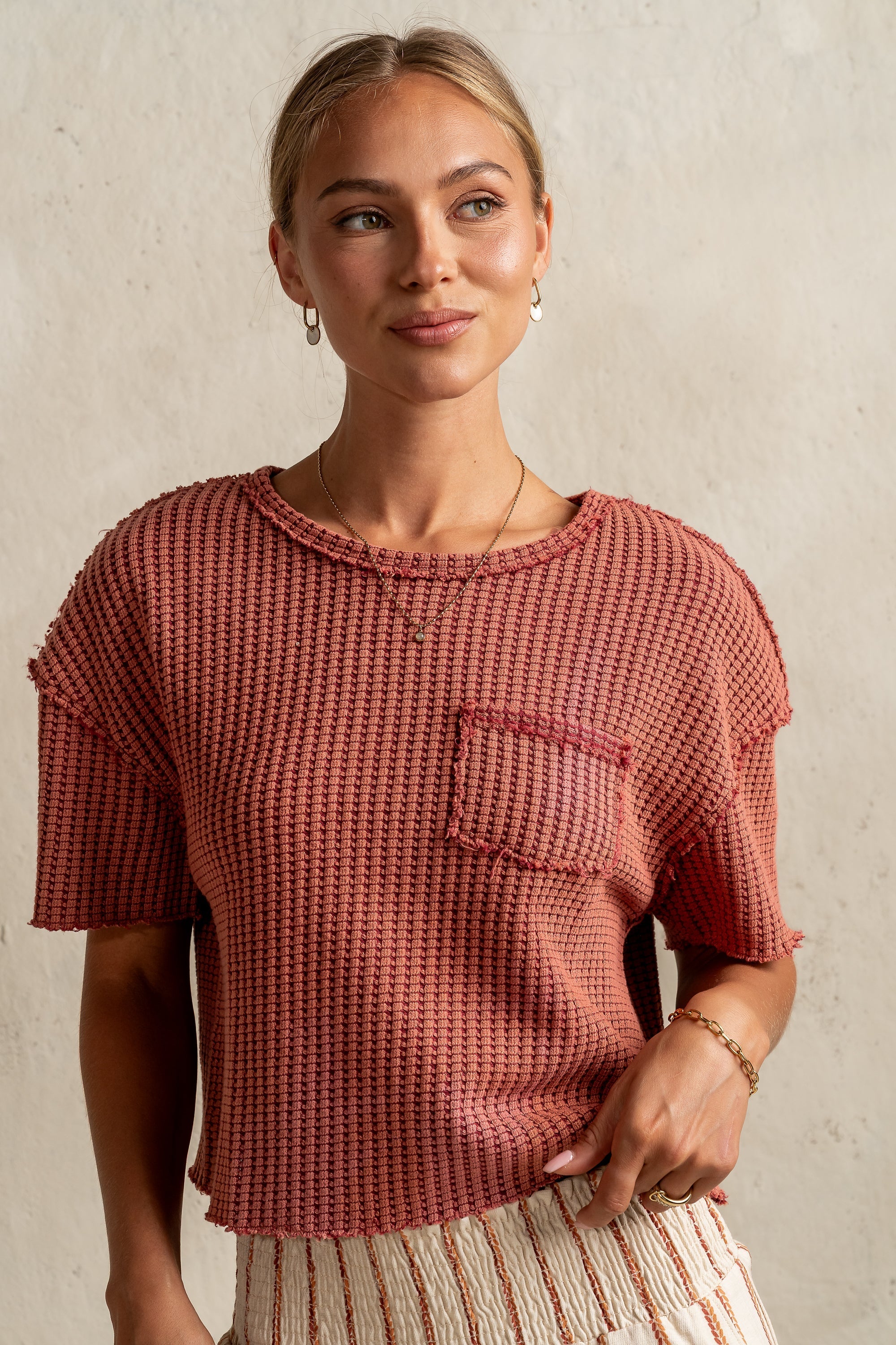 Amaya Knit Tee in Brick