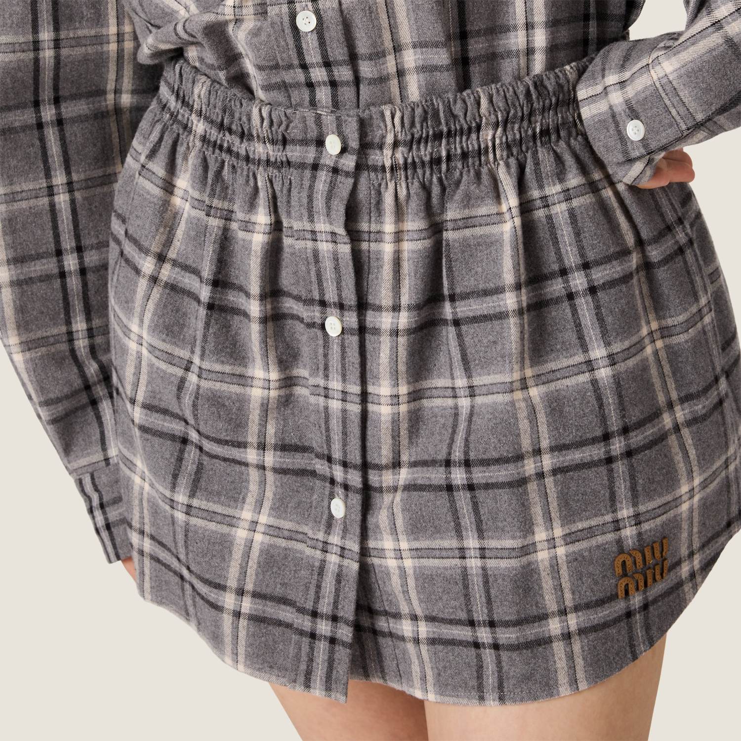 MiuMiu Slate Gray Checked Flannel Shirt Miniskirt #333609