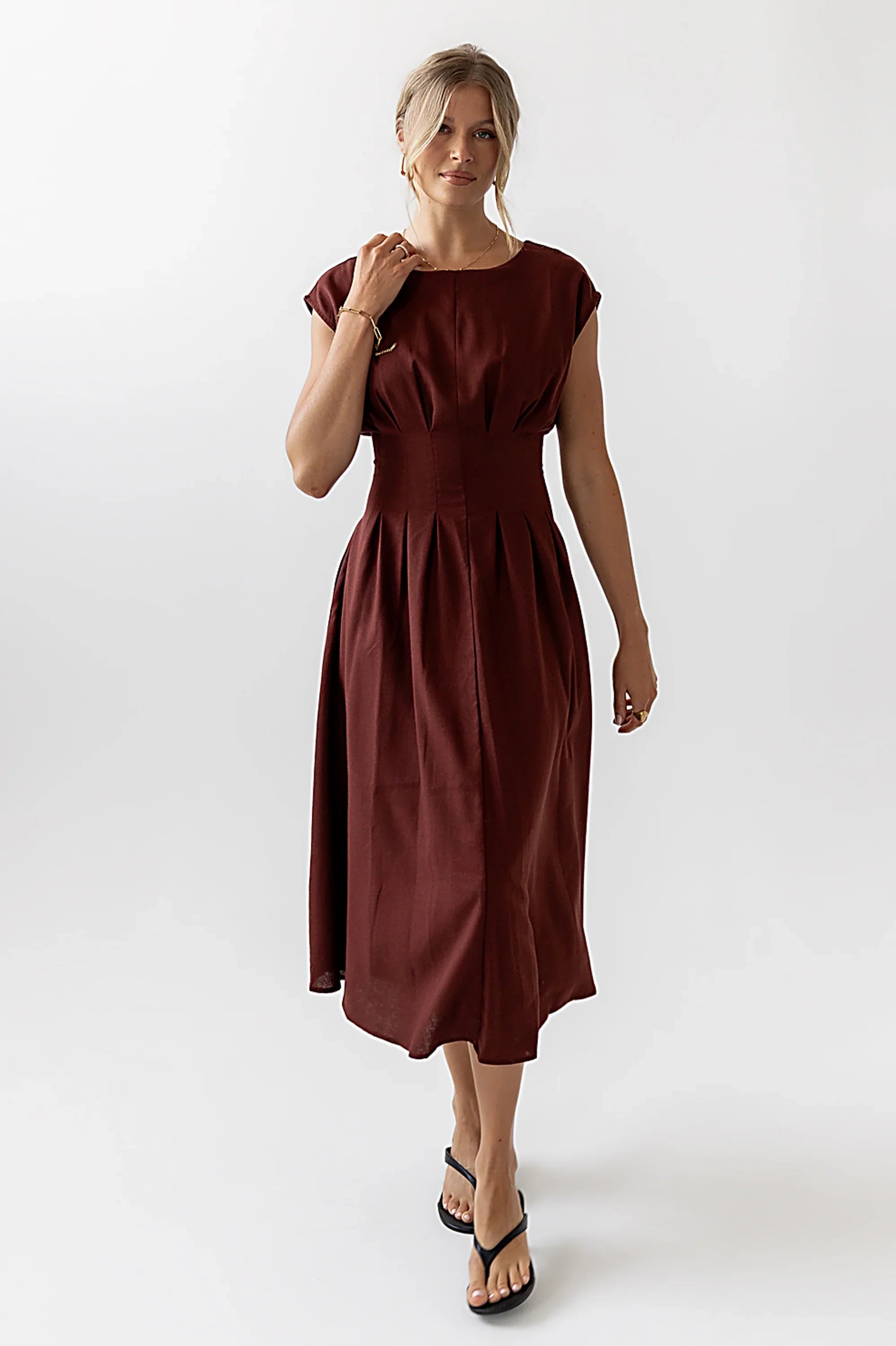 Matilda Pleated Maxi Dress in Rust