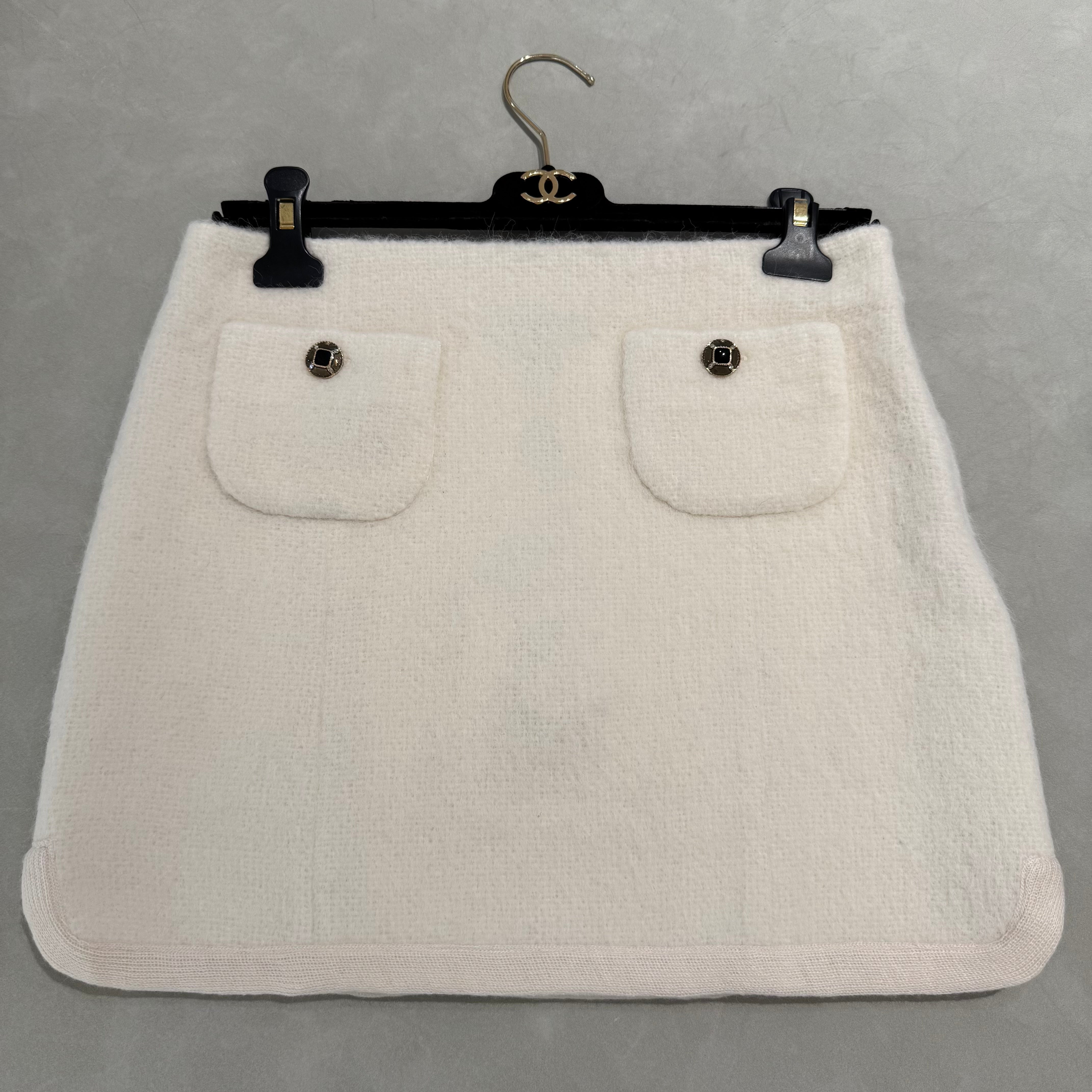 Chanel Jacket Skirt Mohair Wool Beige White #334402