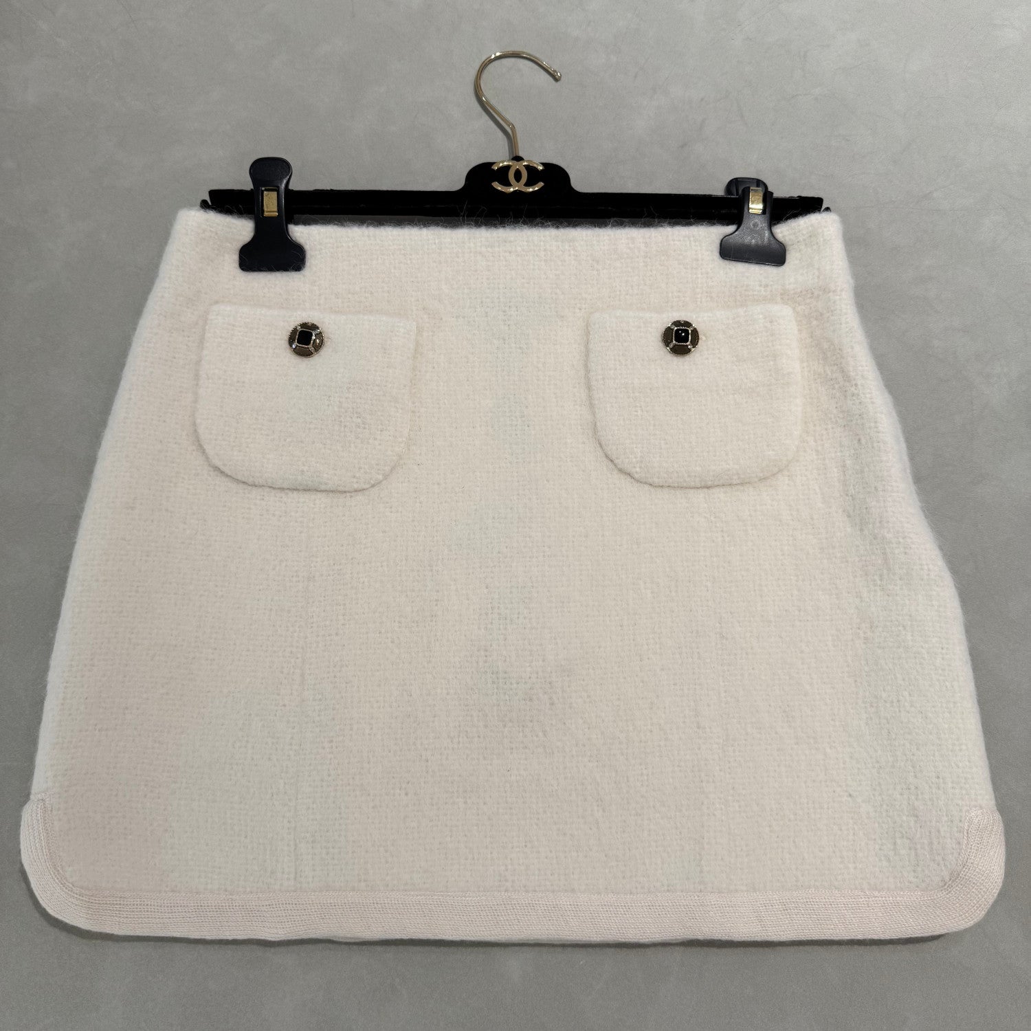 Chanel Jacket Skirt Mohair Wool Beige White #334402