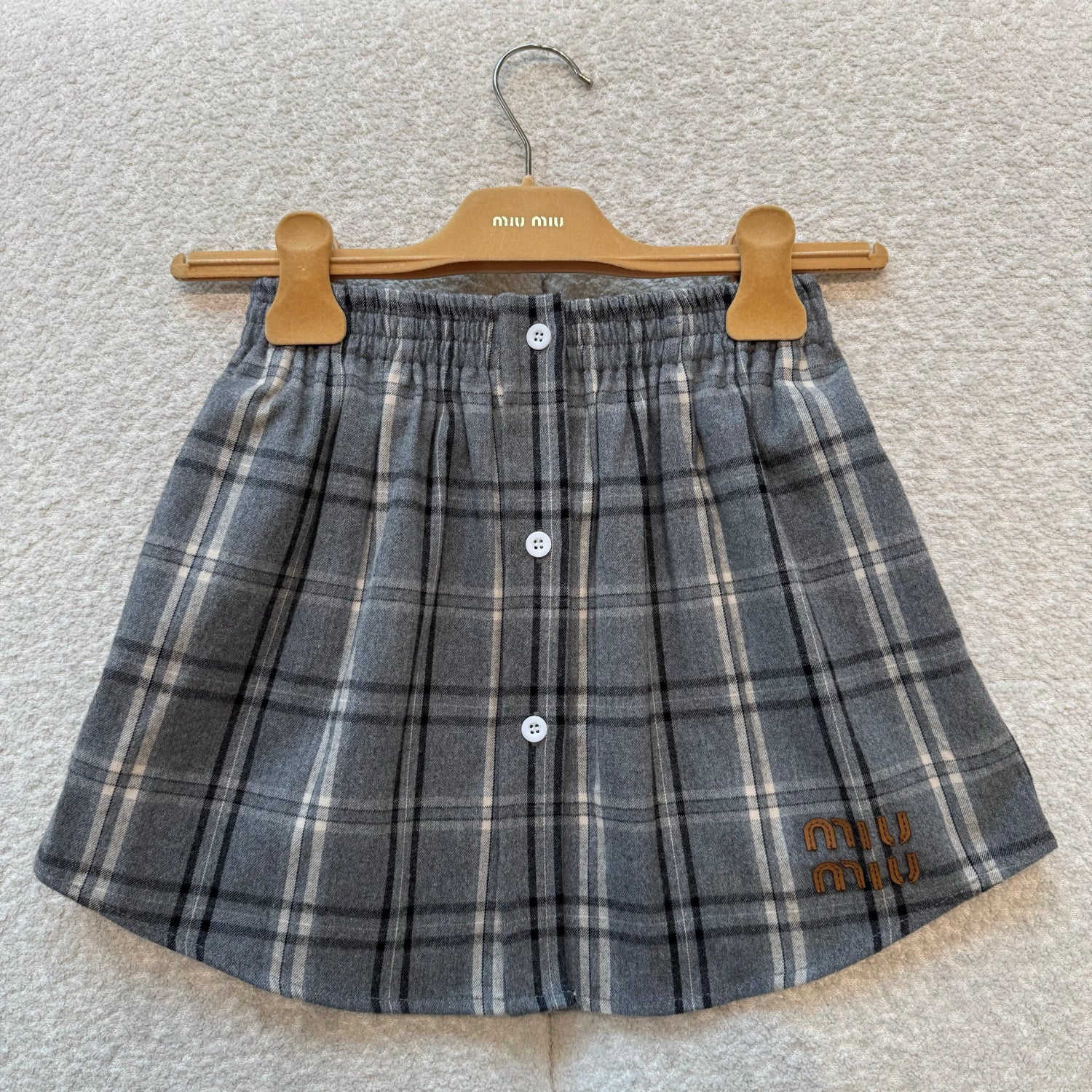 MiuMiu Slate Gray Checked Flannel Shirt Miniskirt #333609