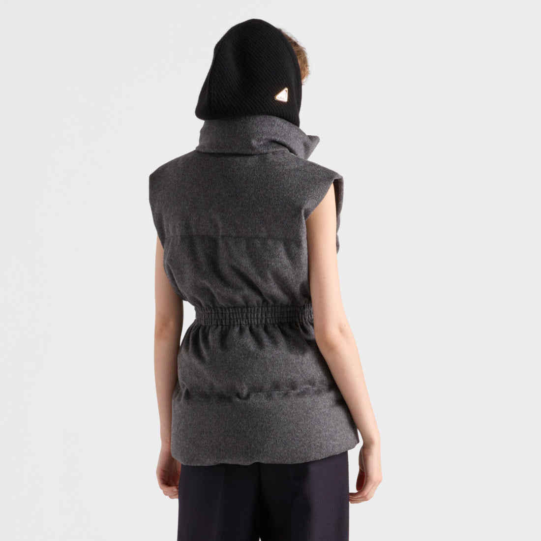 Prada Women's Winter Fashion Casual Stand Collar Zipper Waist Belt Wool Down Vest #78821