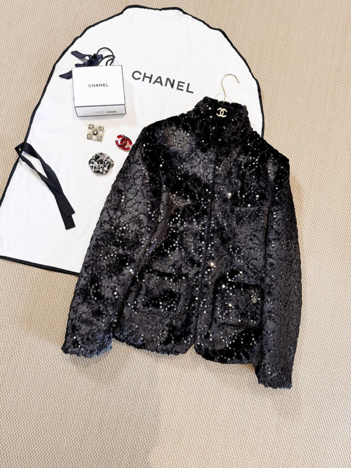 Chanel Jacket Mixed Fibers Sequins Black #334700