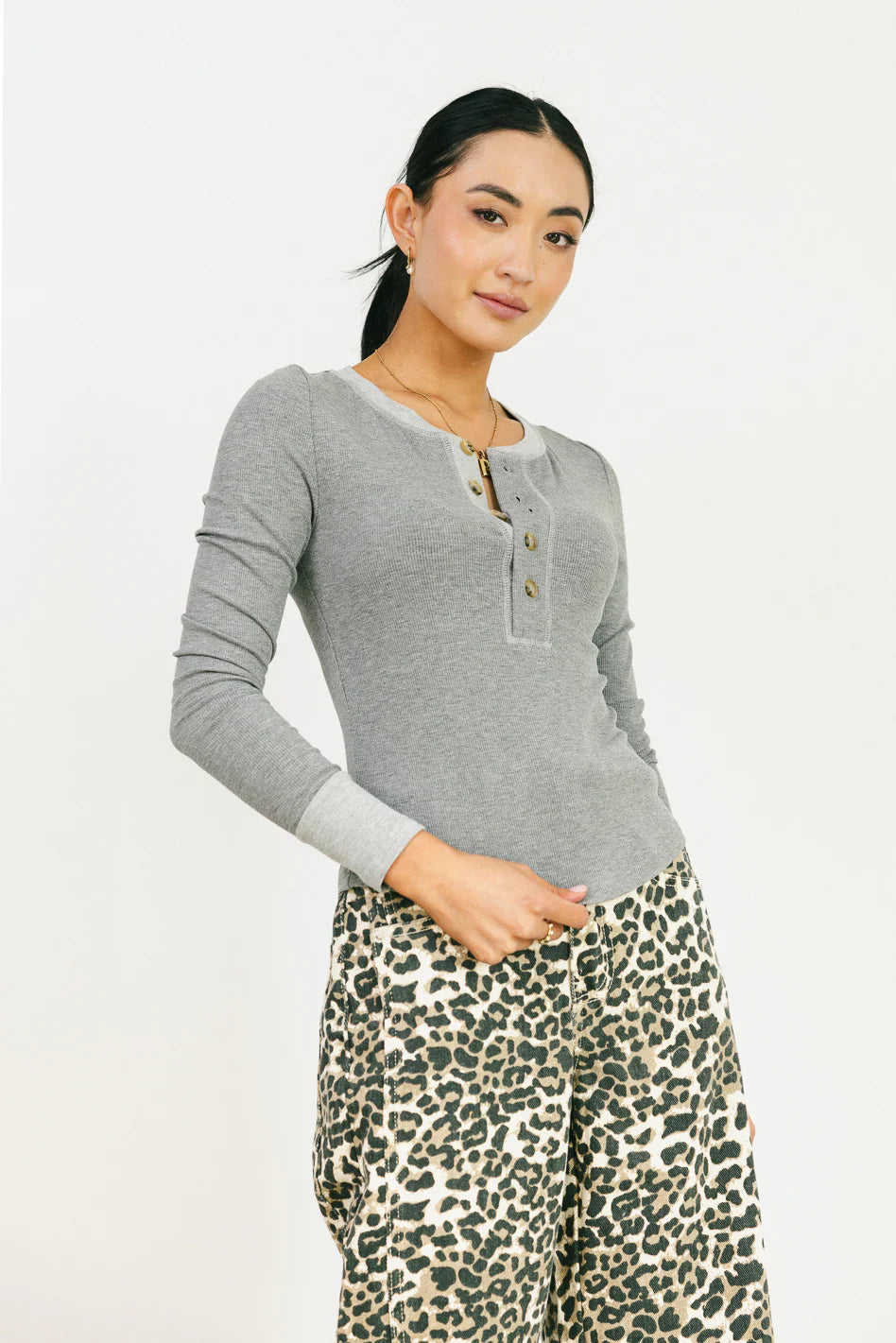 Elise Ribbed Top in Grey