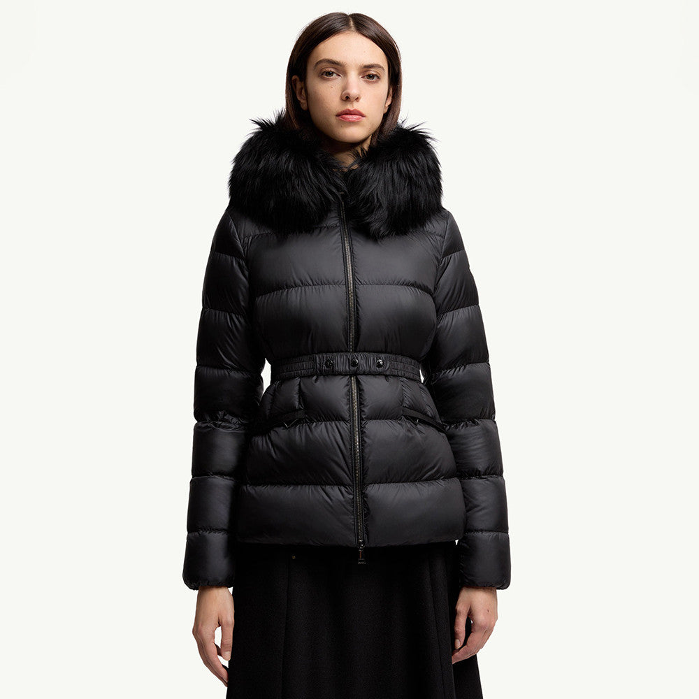 Moncler Black Beige Boed Hooded Shearling Trimmed Short Down Jacket Short Down Jackets #293421