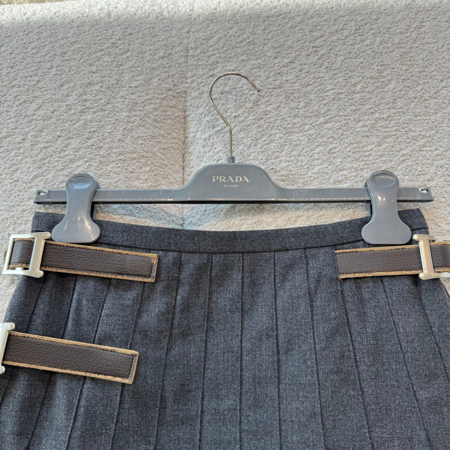 PRADA Slate Gray Pleated Rush Stitch Wool Miniskirt #335944