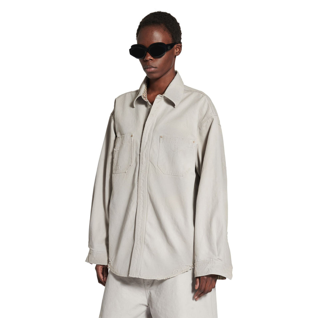 Balenciaga WORKWEAR Men's and Women's Spring/Fall Fashion Casual Collared Single Breasted Patchwork Plaid Lined Double Layer Long Sleeve Shirt-Style Jacket Shirt #78796