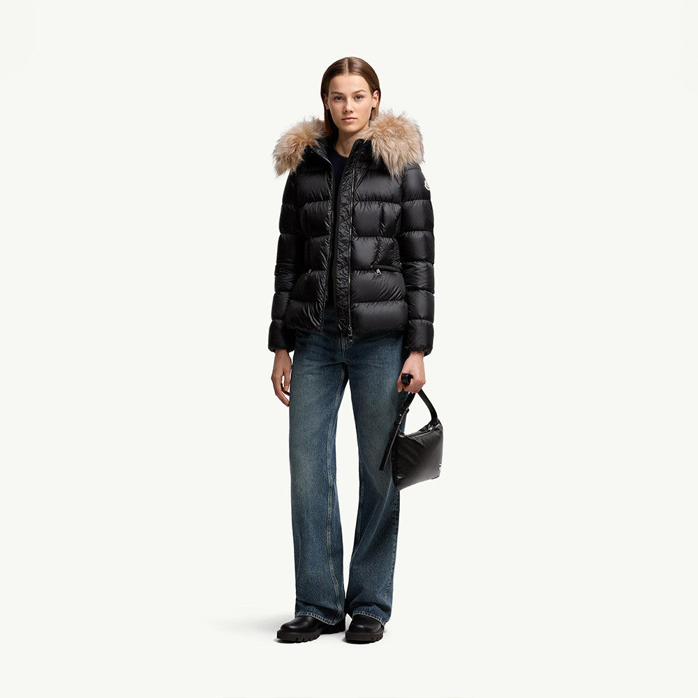 Moncler Black Beige Boed Hooded Shearling Trimmed Short Down Jacket Short Down Jackets #293421