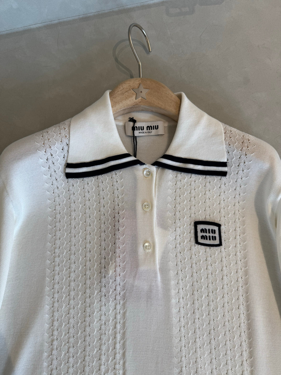 MiuMiu Fw25 Contrast Color Hollow Pullover Polo Shirt #334131