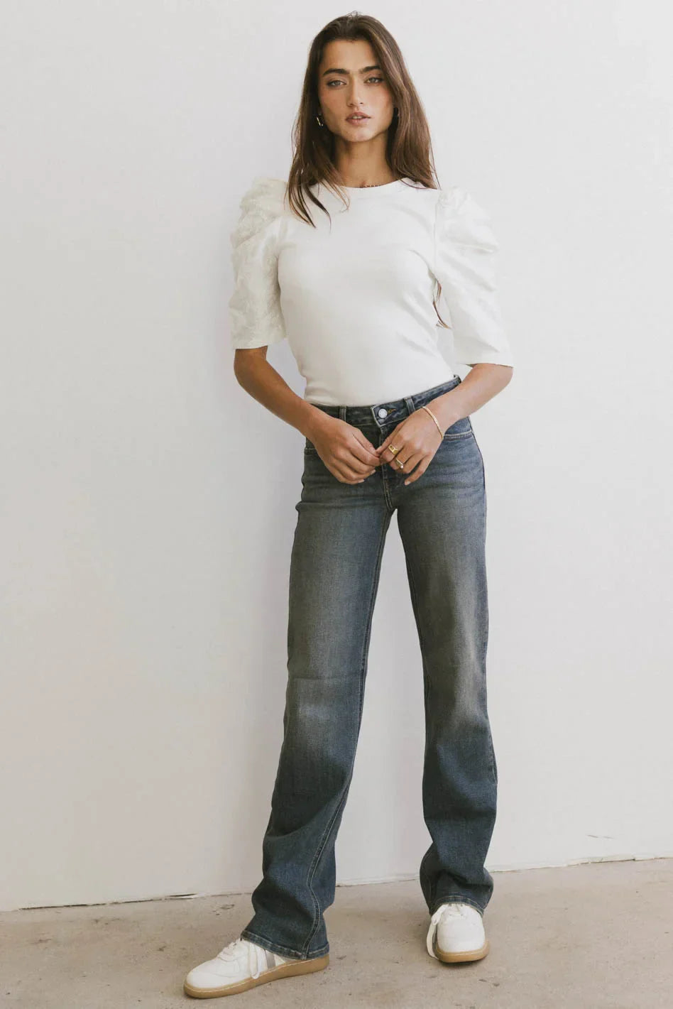 Andrea Mixed Media Top in Cream