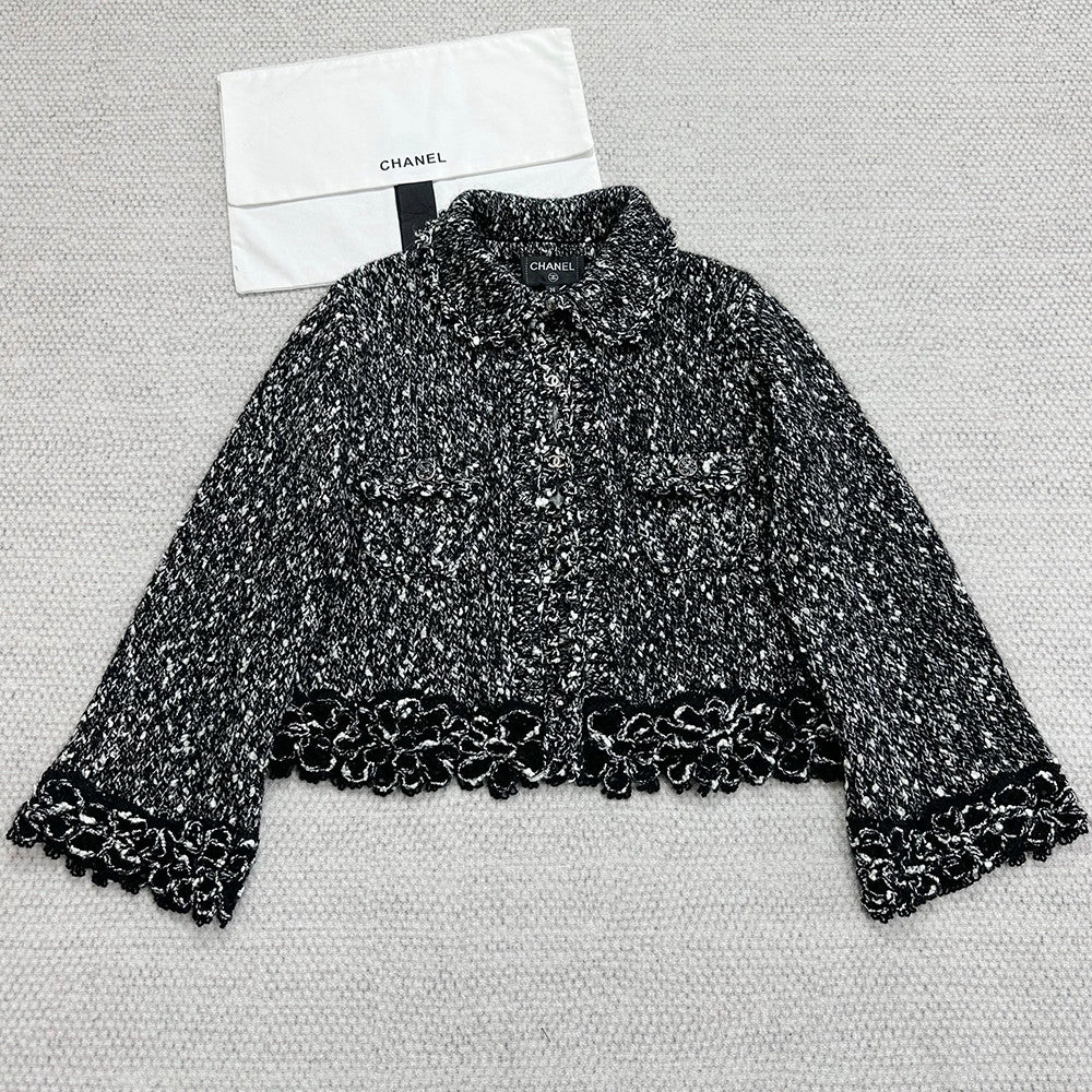 Chanel Women's Autumn/winter Luxury 3d Floral Knitted Sweater Cardigan Fashionable Elegant And Exquisite M¨¦lange Knit Collared Cardigan Short Skirt #334775