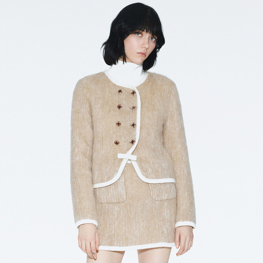 Chanel Jacket Skirt Mohair Wool Beige White #334402