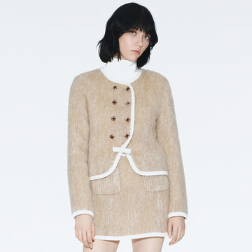 Chanel Jacket Skirt Mohair Wool Beige White #334402