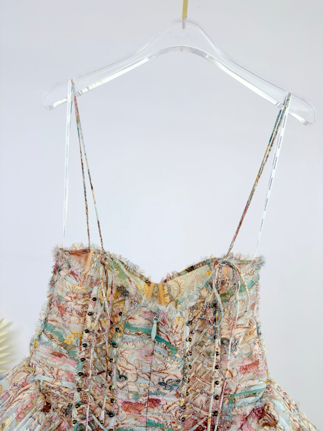Zimmermann Rebellion Frayed Mini Dress Mint Floral #336019