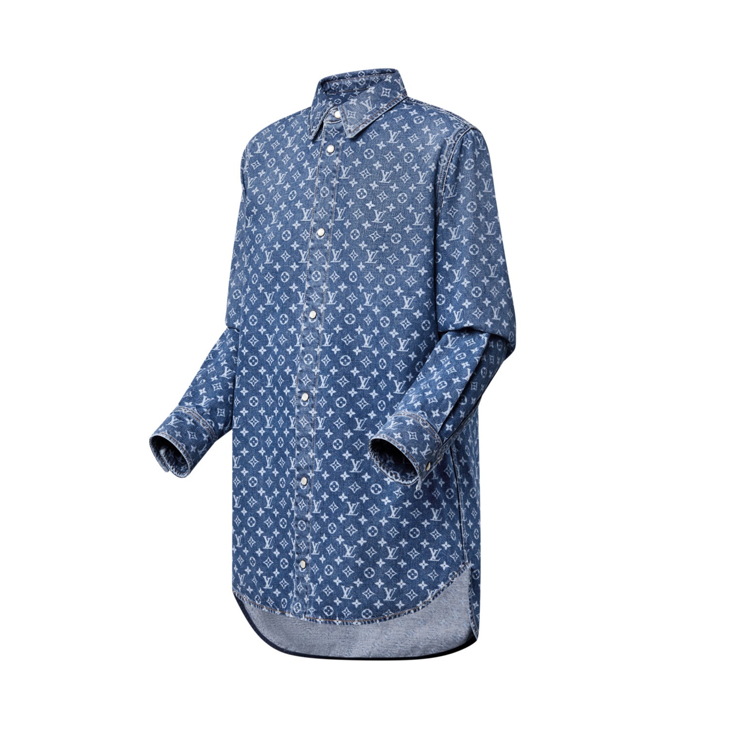 Louis Vuitton Men's And Women's Spring/Summer Fashion Casual Denim Washed Vintage Loose Print Shirt #78311