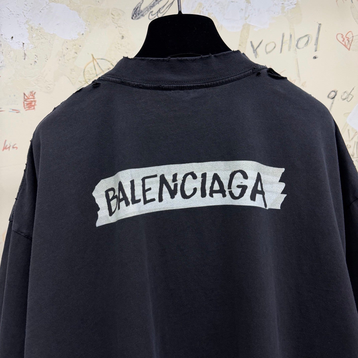 Balenciaga Top-quality Version Women's Masking Tape T-shirt Medium Fit in Faded Black #336738