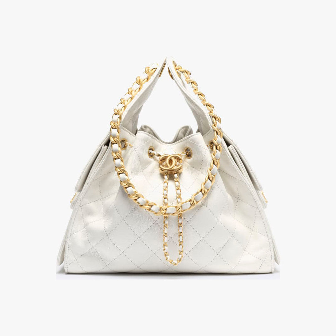 Chanel Women's Classic Double C Logo Solid Color Cowhide & Leather Tote Shoulder Bag Bags #77572