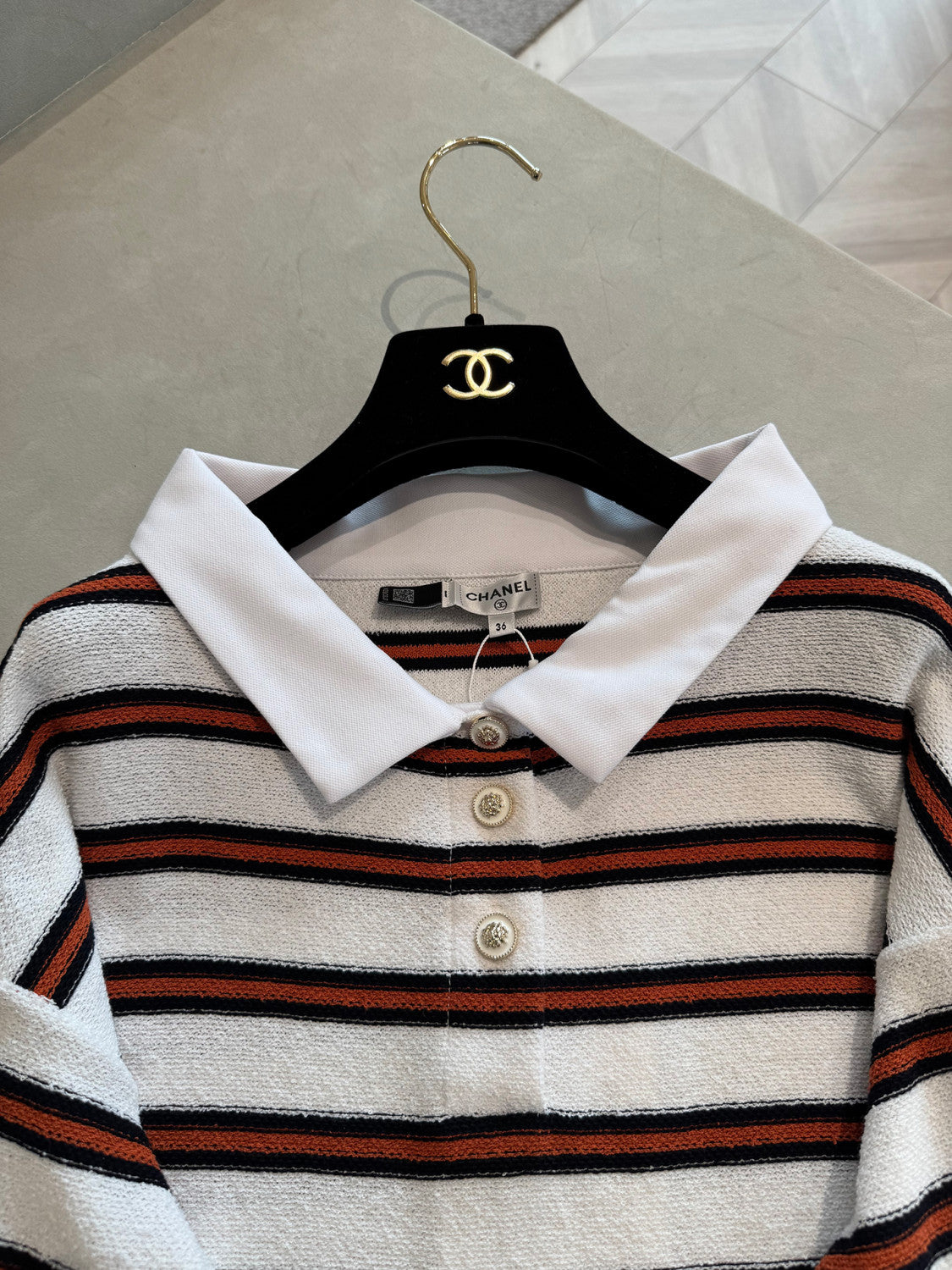 Chanel Pullover Cotton White Navy Blue Brown #335730