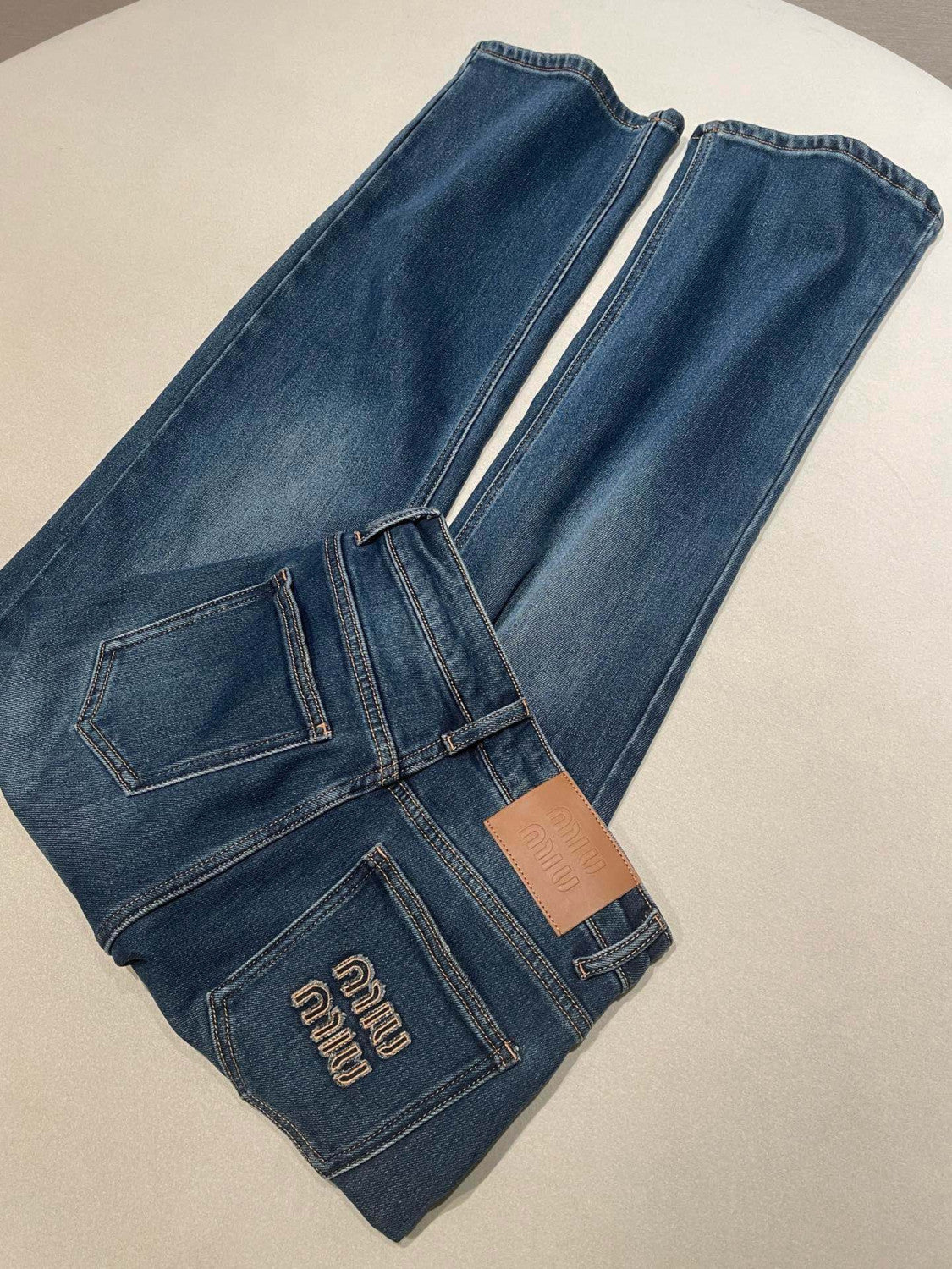 MiuMiu Navy Washed Denim Flared Jeans #335826