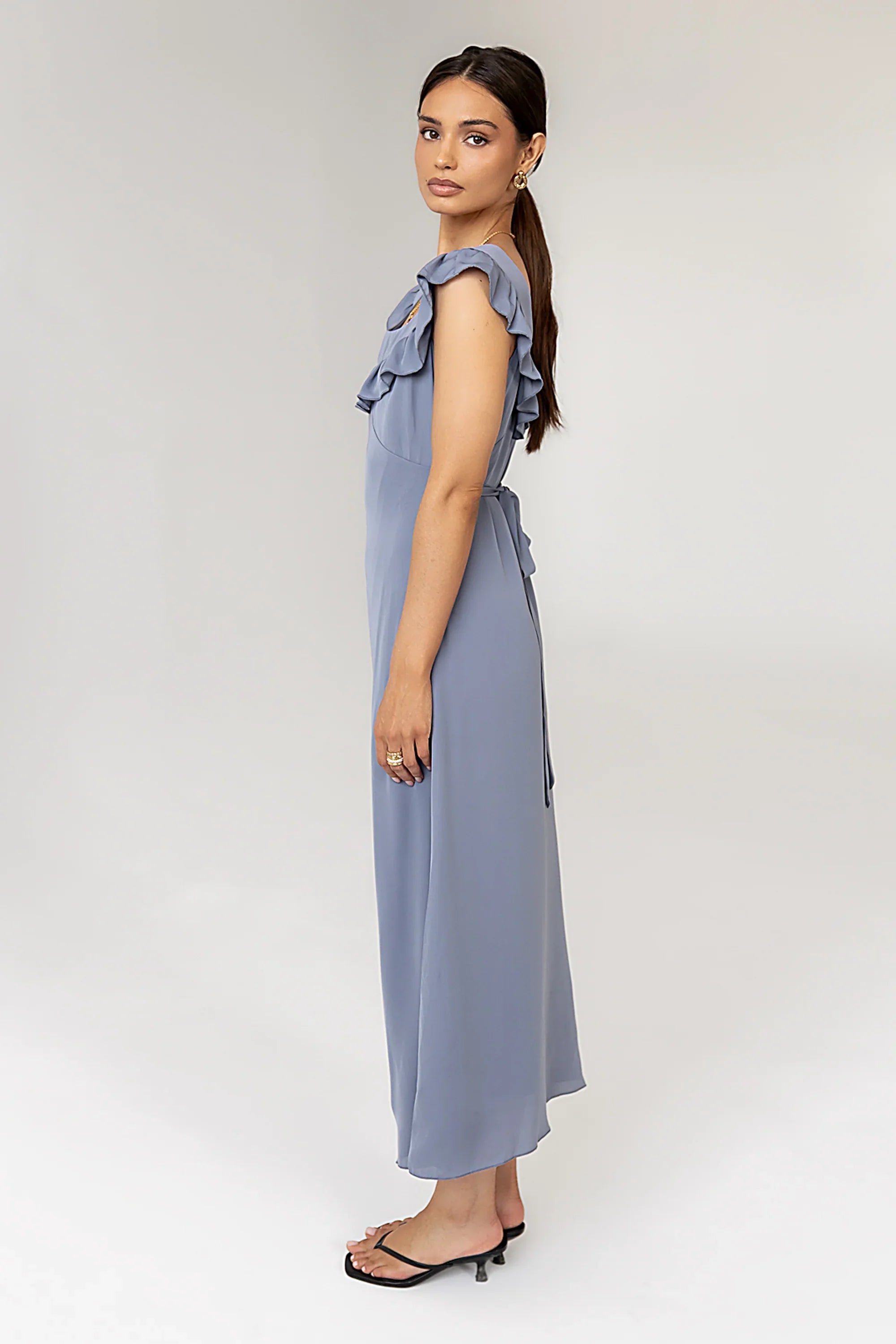 Lydia Ruffle Maxi Dress in Blue