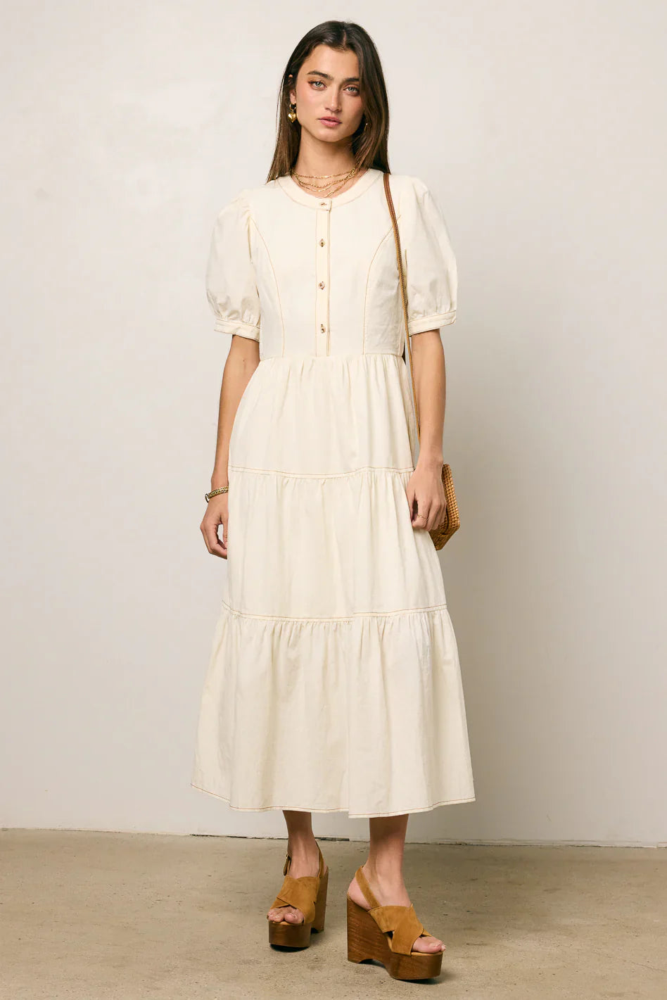 Finey Button Front Maxi Dress in Cream