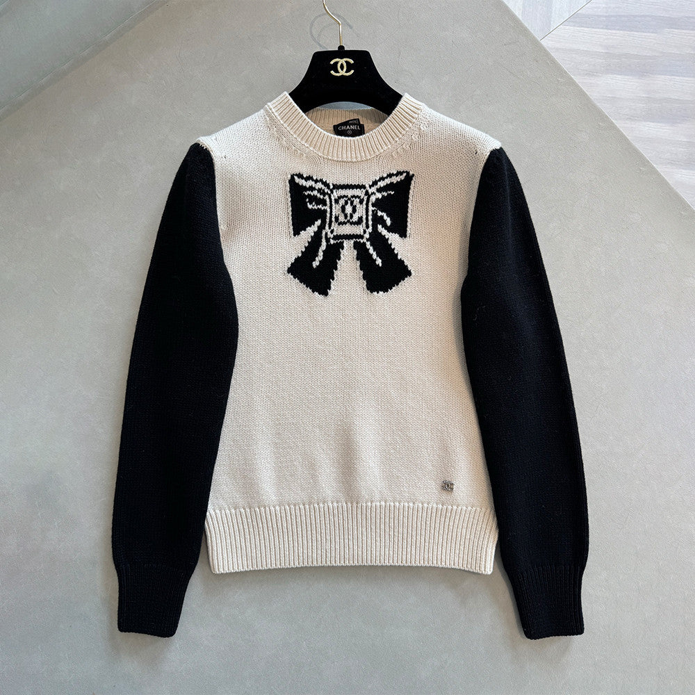 Chanel Pullover Wool Cashmere Ecru Black #334393