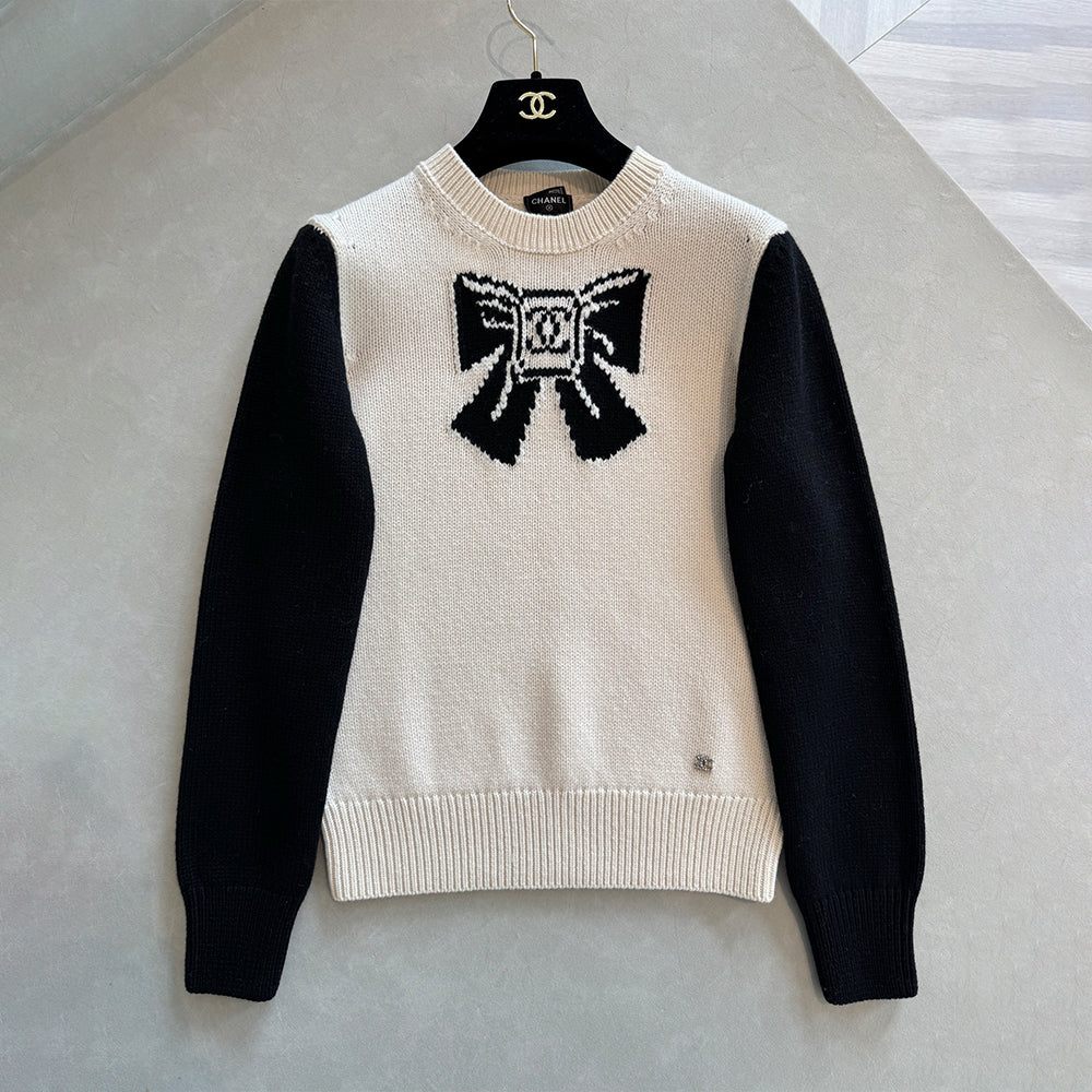 Chanel Pullover Wool Cashmere Ecru Black #334393