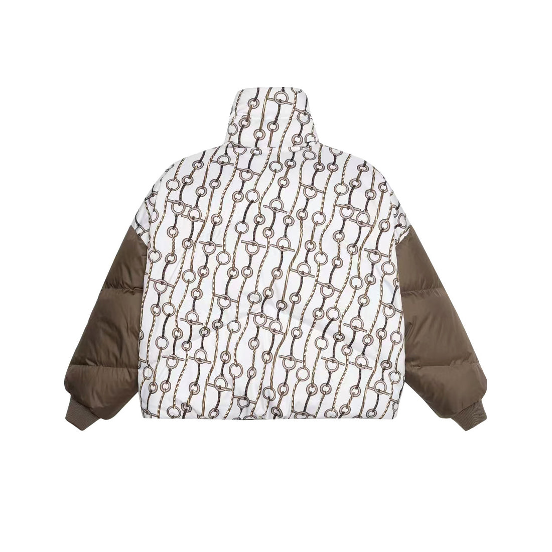 Hermes Women's Winter Fashion Casual Reversible Patterned Print Short Length High Neck Zipper White Goose Down Filled Short Jacket Down Jacket #78981
