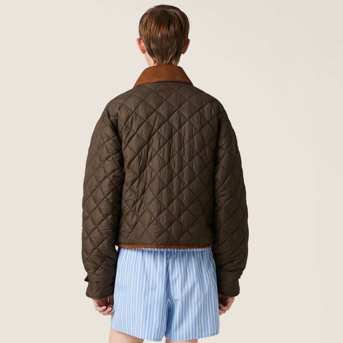 MiuMiu Women's Fall/Winter Fashion Casual Lapel Single Breasted Short Diamond Checked Loose Cotton Jacket #79245
