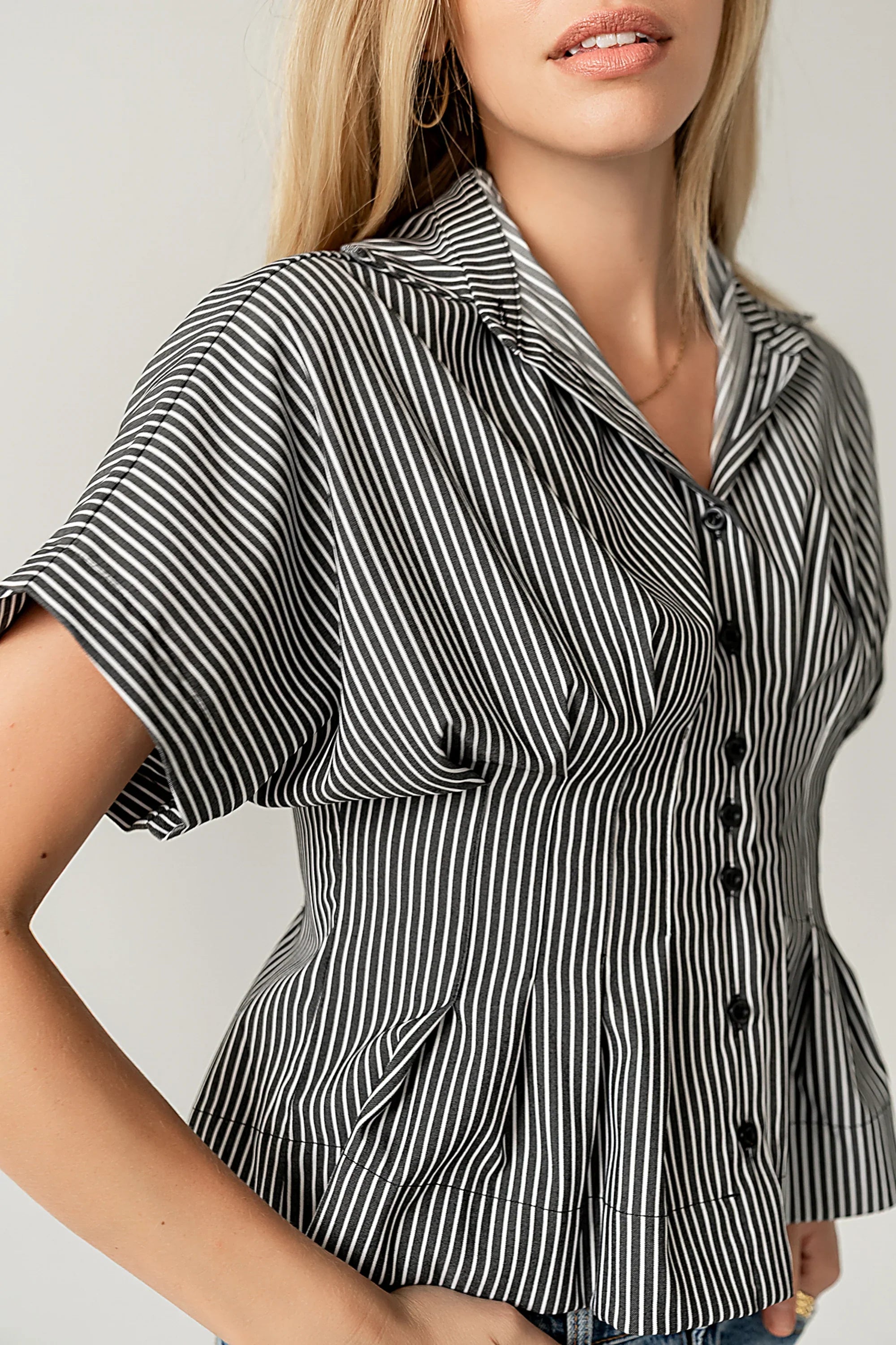 Alec Striped Blouse in Grey