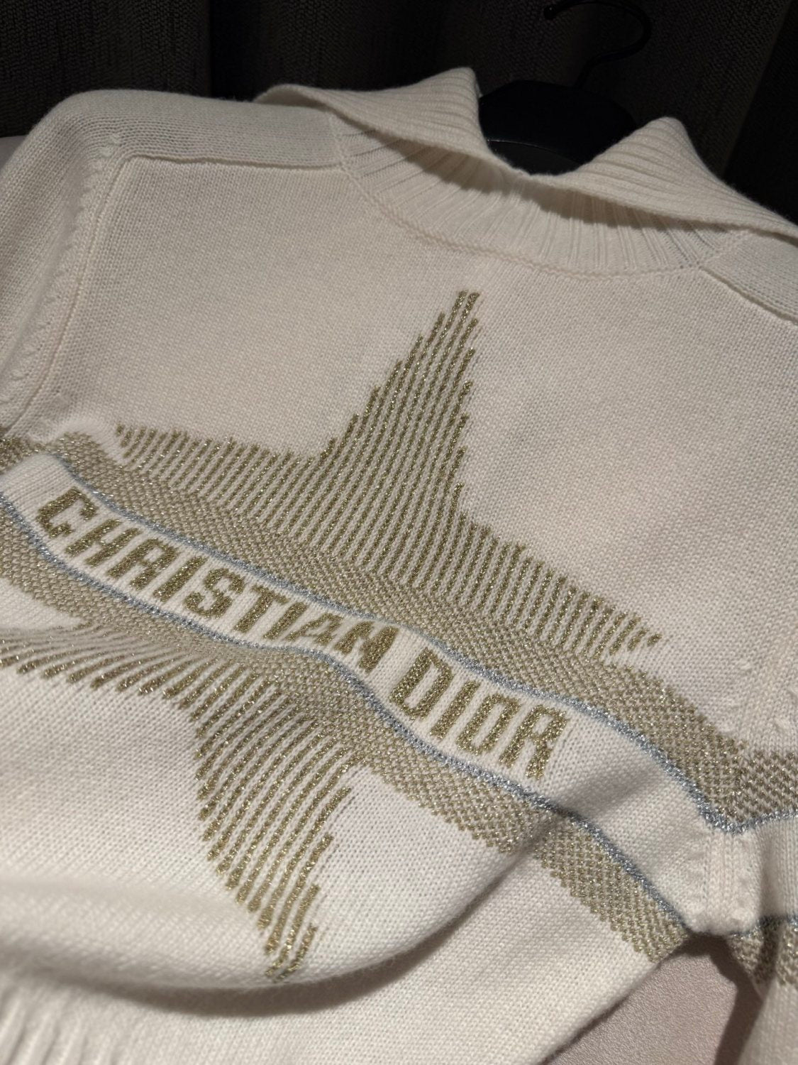 DIOR DiorAlps Mock Neck Sweater Ecru Virgin Wool Cashmere Blend Knit with Gold Tone Dior Star Motif #375804