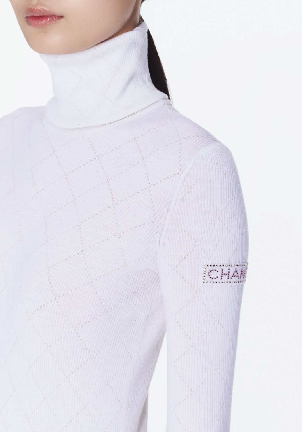 Chanel Turtleneck Pullove Sequined Wool Black Gold Silve #333816