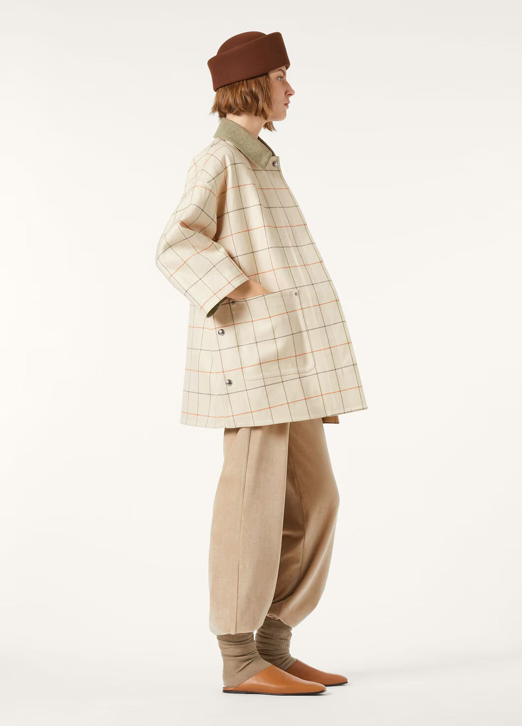Loro Piana Women's Spencer Trench Coat Spring/Fall Checkered Collar Solid-Color Linen A-Line Jacket Ngvp #2362