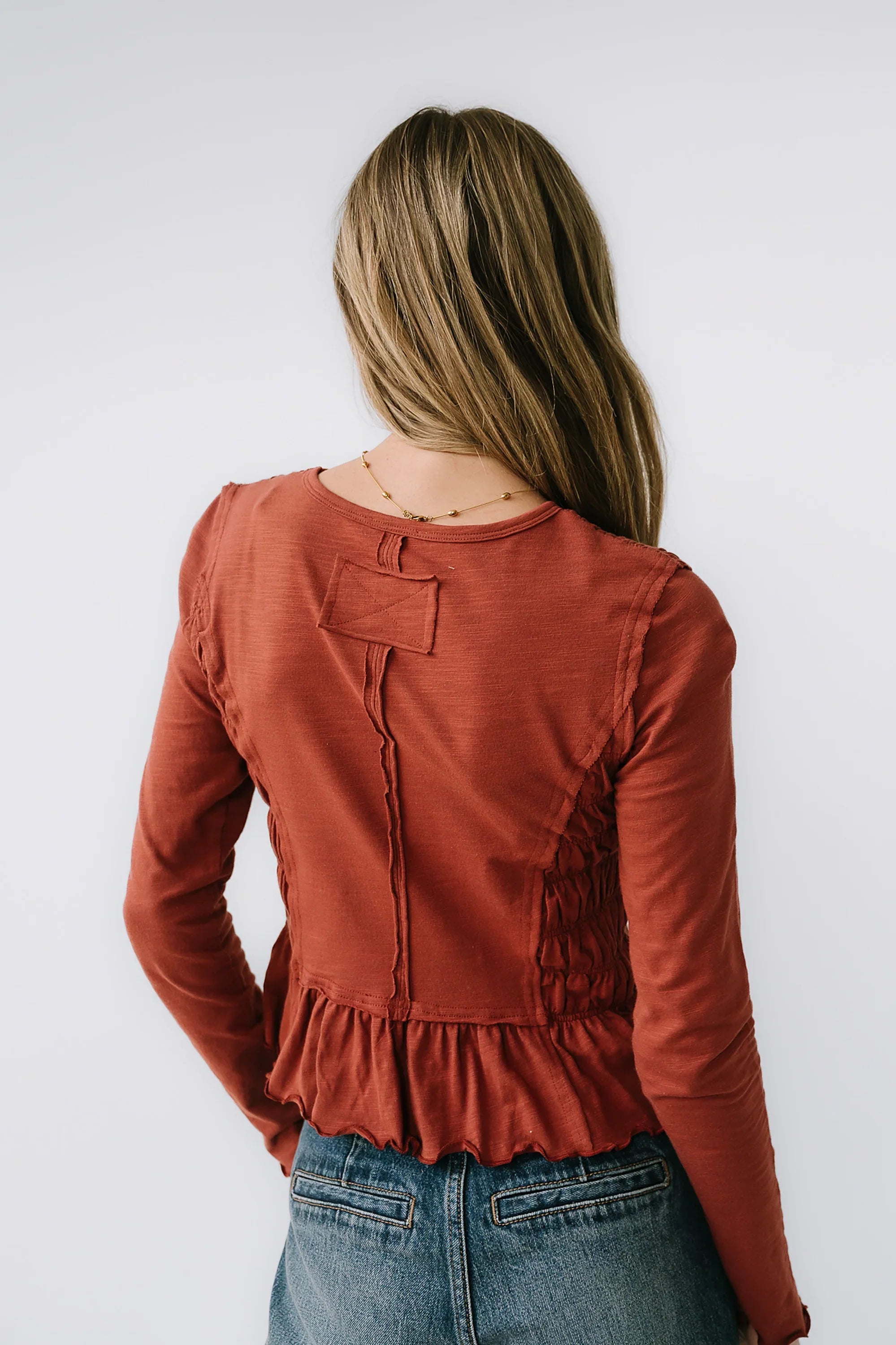 Harry Smocked Top in Brick