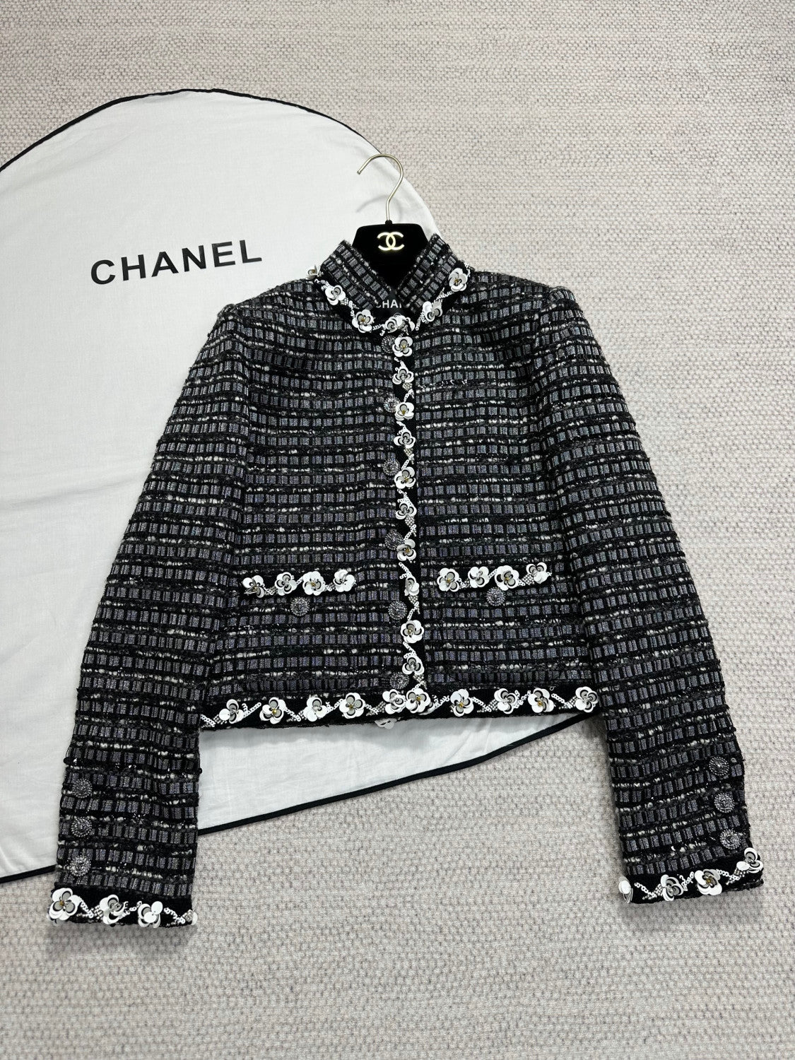 Chanel Women's Soft Tweed Sequined Flower Jacket #334955