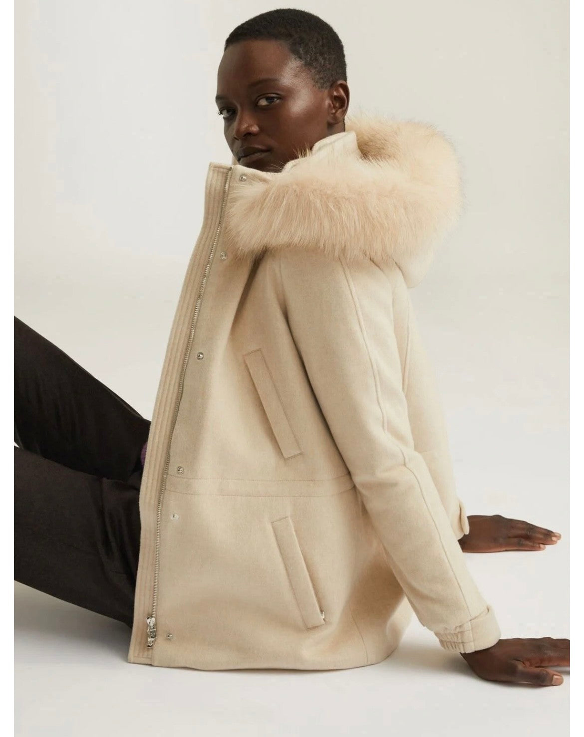 Loro Piana Lcery Short Women's Ski Jacket Furry Collar Warm Fashion Long Sleeve Jacket Elegant Temperament Loose Casual Coat  Ngvp #2418
