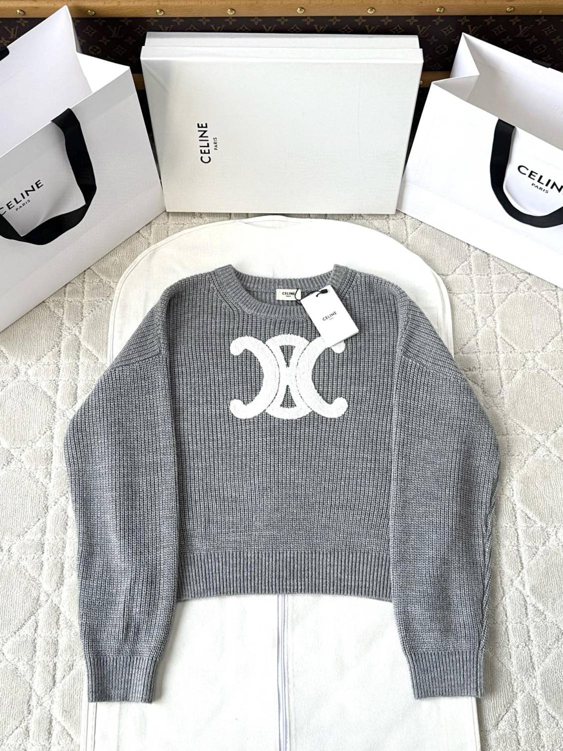 Celine Women's Spring/autumn Fashion Casual Solid Color Loose Logo Knitted Sweater With Round Neck Pullover Sweater #78331