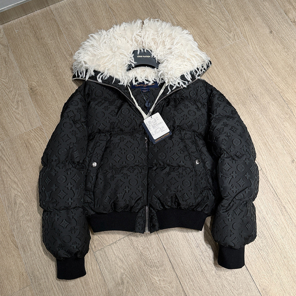 Louis Vuitton 25FW Monogram Dark Pattern Feather Collar Ski Jacket Loose Down Jacket