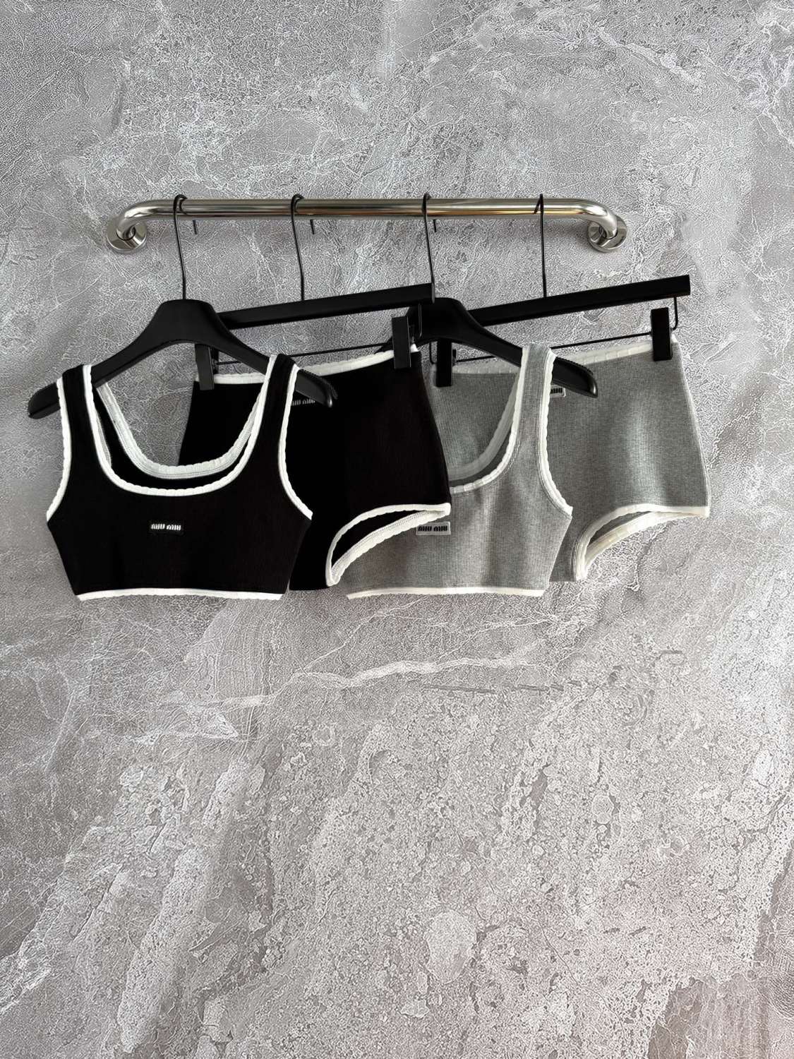 MiuMiu Women's Fashion Casual Solid Color Letter Logo Sports Bra Ribbed Cotton Panty Suit Set #78648