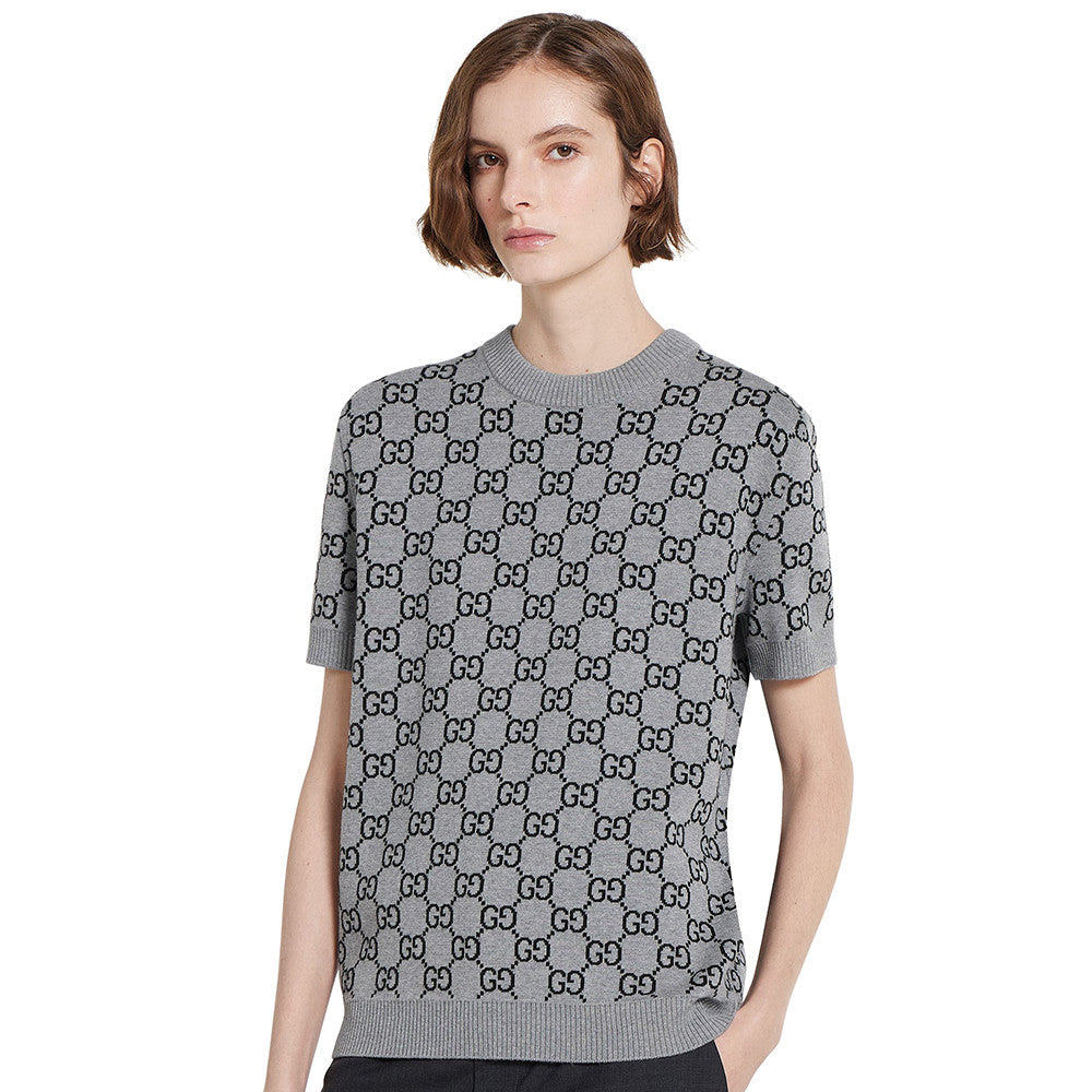 GUCCI Reversible GG Wool Jacquard Top Grey Black #334215