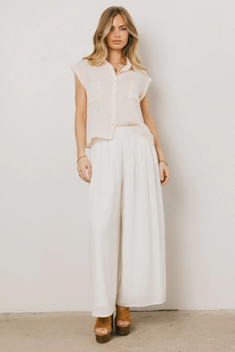 Luka Checkered Button Up in Cream
